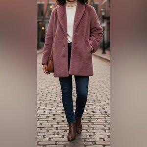 Kensie Faux Fur Coat- Dusty Rose